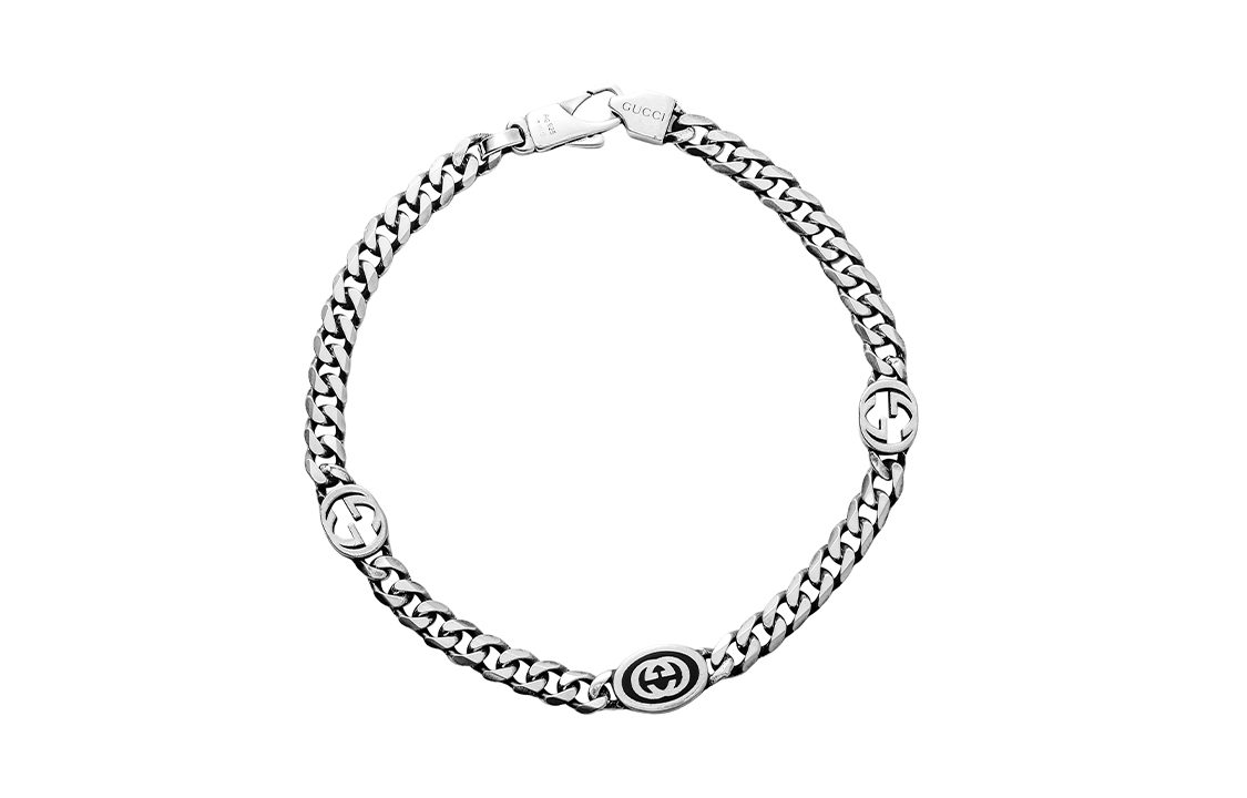 GUCCI Interlocking Double G Vintage 925 Silver Bracelet for Men - Silver. 678660-J8410-8191