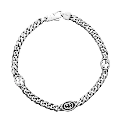 GUCCI Interlocking Double G Vintage 925 Silver Bracelet for Men - Silver. 678660-J8410-8191