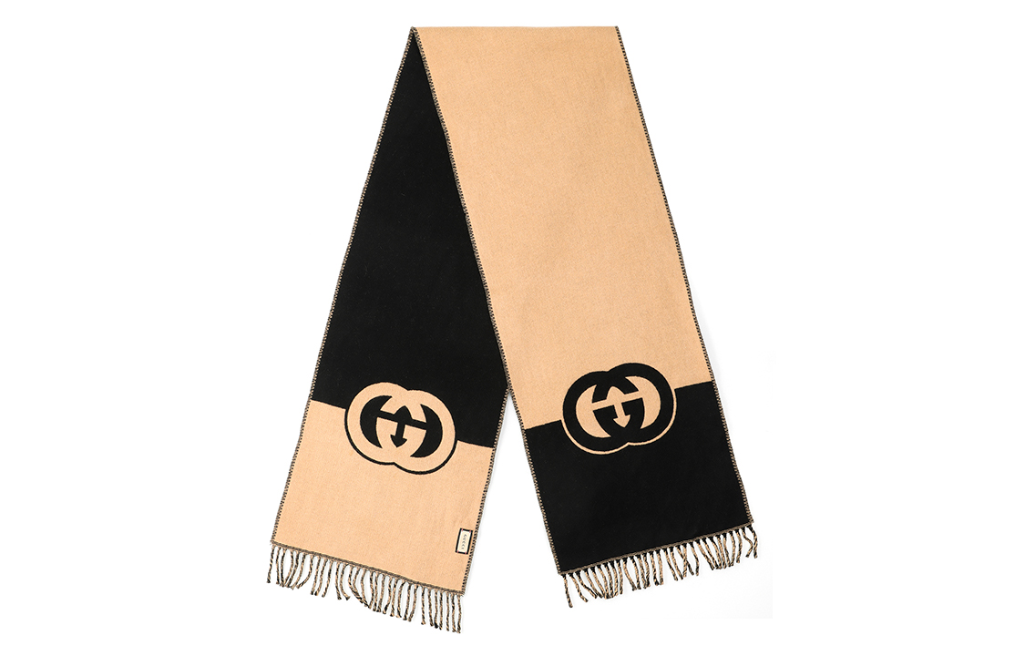 GUCCI Interlocking Double G Wool Scarf Unisex Black/Beige. 715497-4GAAA-1079 圖 3