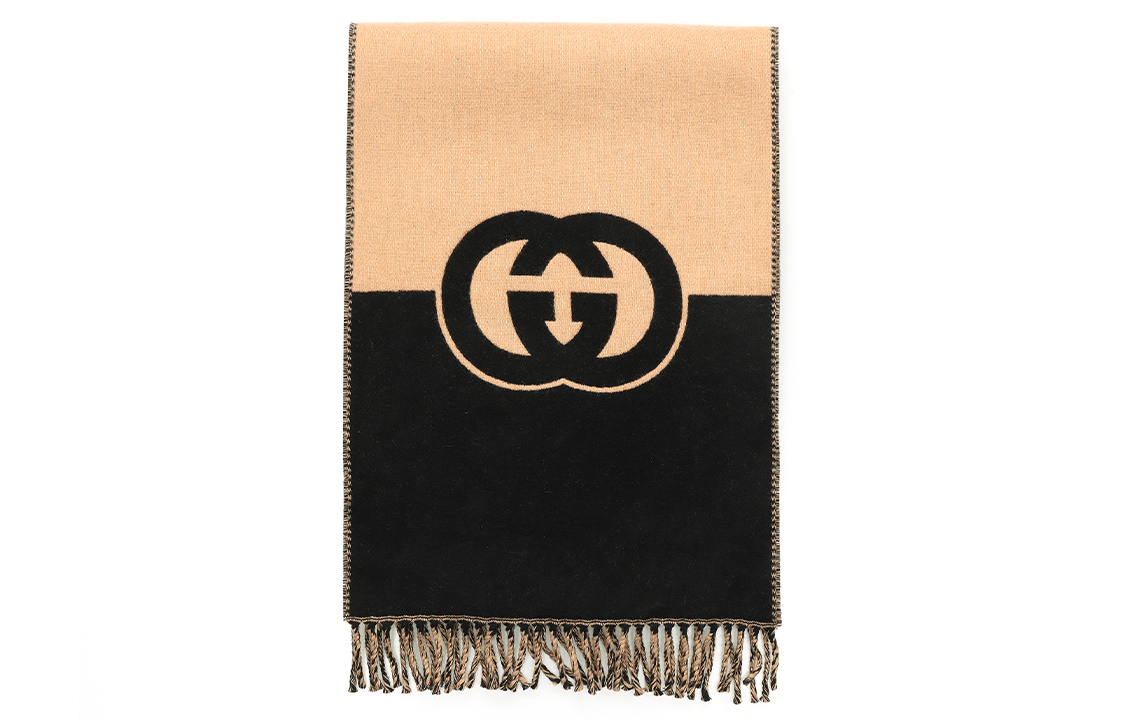 GUCCI Interlocking Double G Wool Scarf Unisex Black/Beige. 715497-4GAAA-1079 圖 4