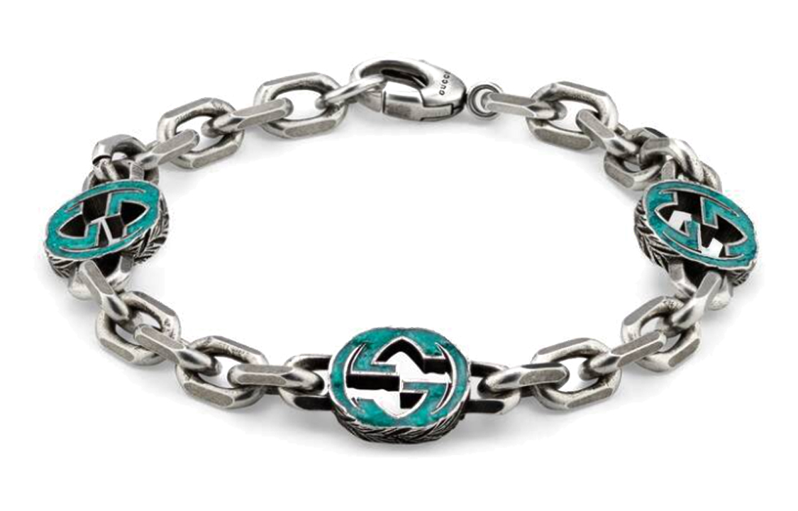 Order 구찌 인터로킹 에나멜 더블 G 925 실버 커플 팔찌 유니섹스 스타일 656787-J8410-8183