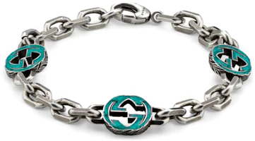 Order GUCCI Interlocking Enamel Double G 925 Silver Bracelet Unisex Couples Style 656787-J8410-8183