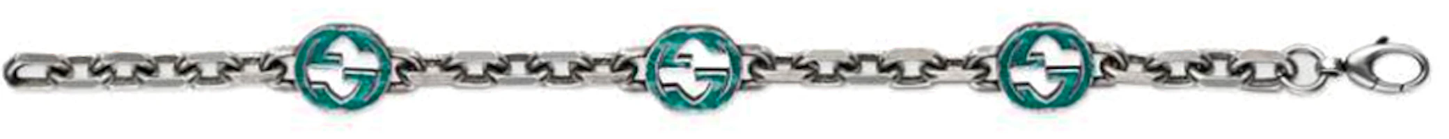 Lookbook GUCCI Interlocking Enamel Double G 925 Silver Bracelet Unisex Couples Style 656787-J8410-8183