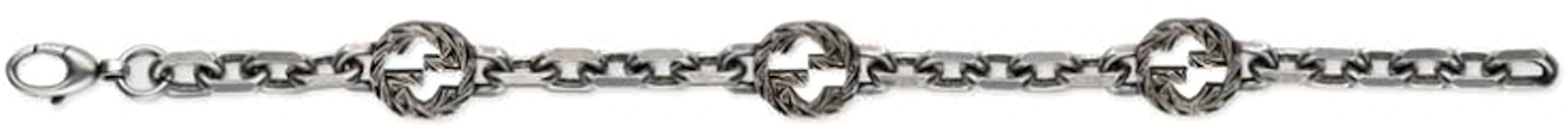 Shop GUCCI Interlocking Enamel Double G 925 Silver Bracelet Unisex Couples Style 656787-J8410-8183