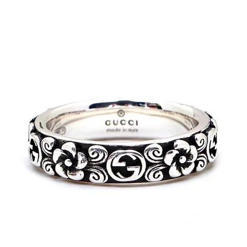 Order 구찌 인터로킹 플로럴 패턴 925 실버 반지 유니섹스 커플 주얼리 실버 블랙 728261J84000728