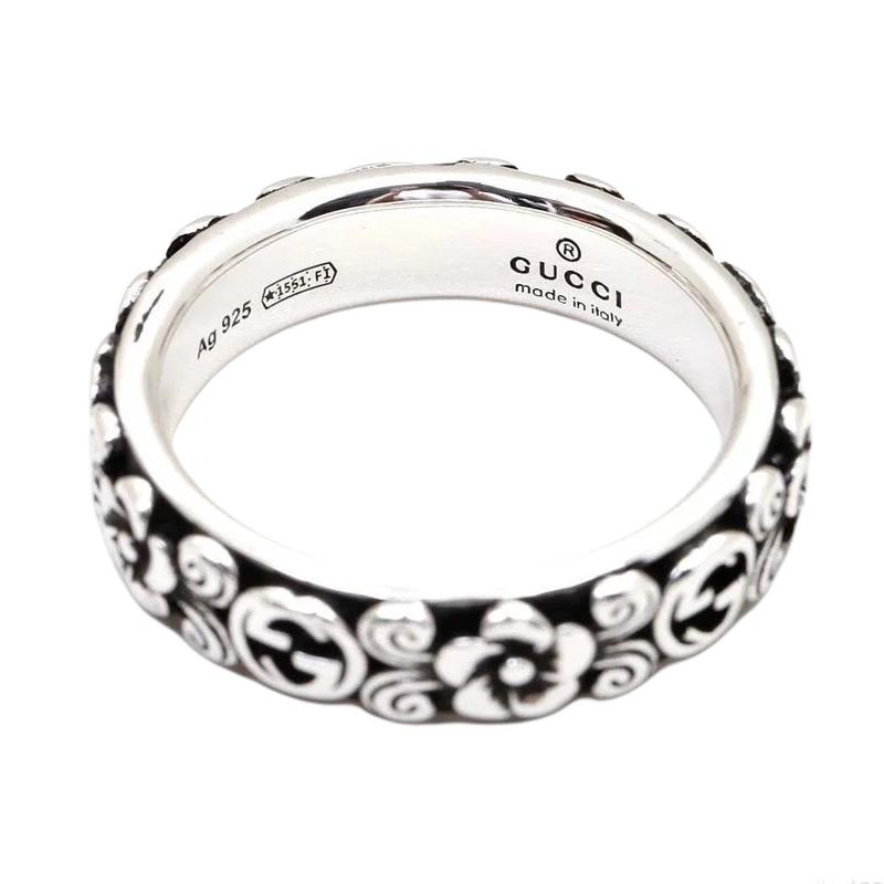 Shop 구찌 인터로킹 플로럴 패턴 925 실버 반지 유니섹스 커플 주얼리 실버 블랙 728261J84000728