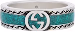 Buy GUCCI 双G复古刻纹925银戒指绿色男女情侣款 645573-J8410-8136