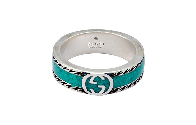 GUCCI Interlocking G Aged Engraved 925 Silver Ring Green Unisex情侣款 645573-J8410-8136 圖 3