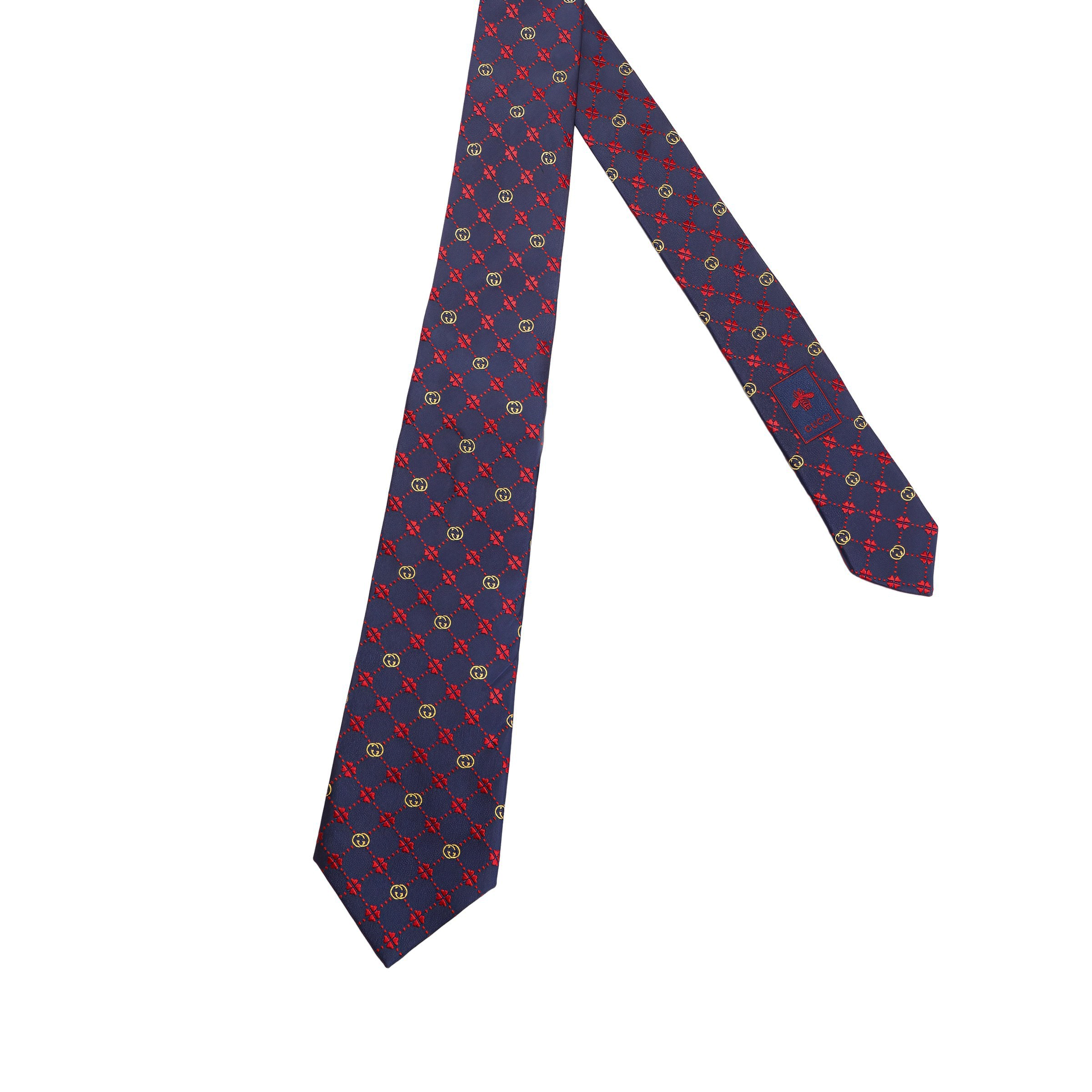 GUCCI Interlocking G Clover Silk Tie Navy/Red 658242-4E002-4074
