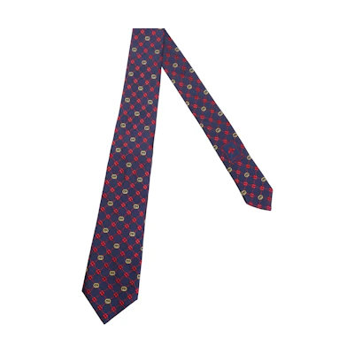 GUCCI Interlocking G Clover Silk Tie Navy/Red 658242-4E002-4074
