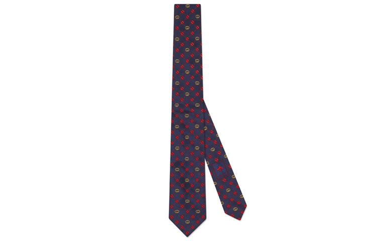 GUCCI Interlocking G Clover Silk Tie Navy/Red 658242-4E002-4074 圖 2