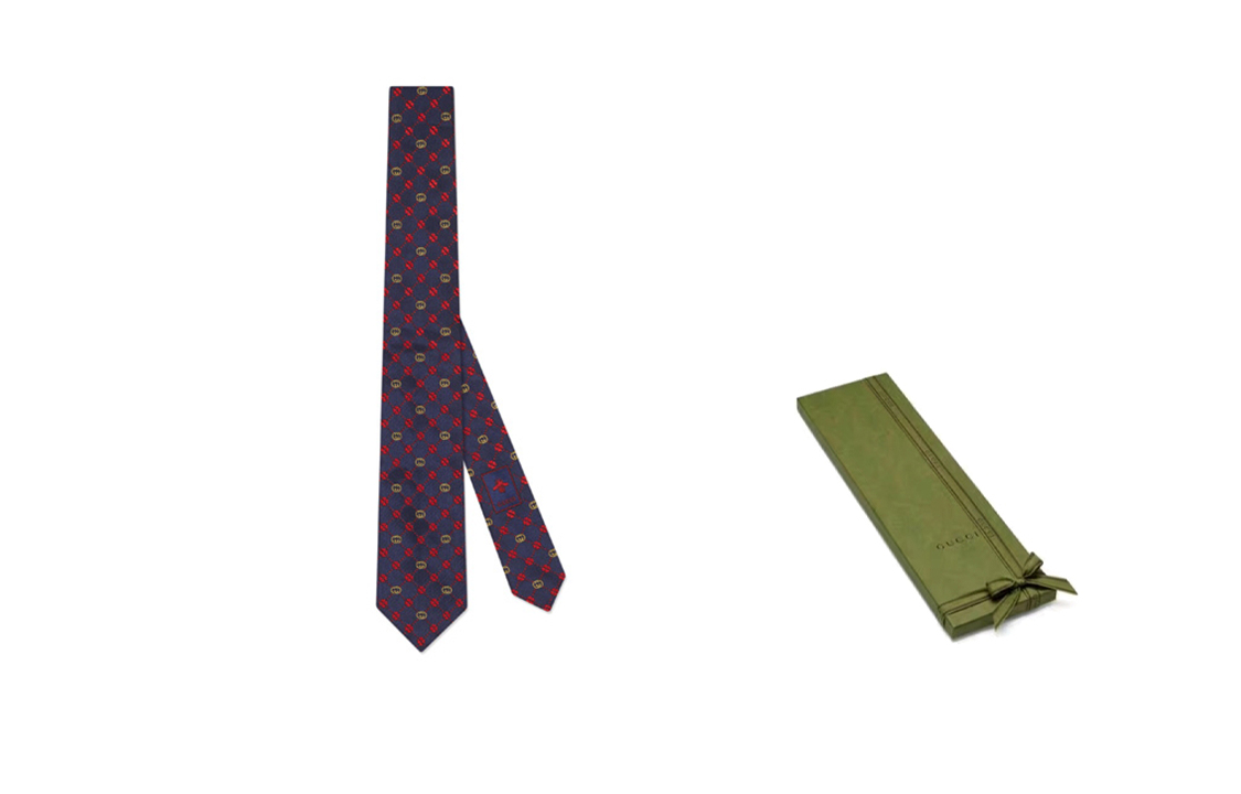 GUCCI Interlocking G Clover Silk Tie Navy/Red 658242-4E002-4074 圖 5