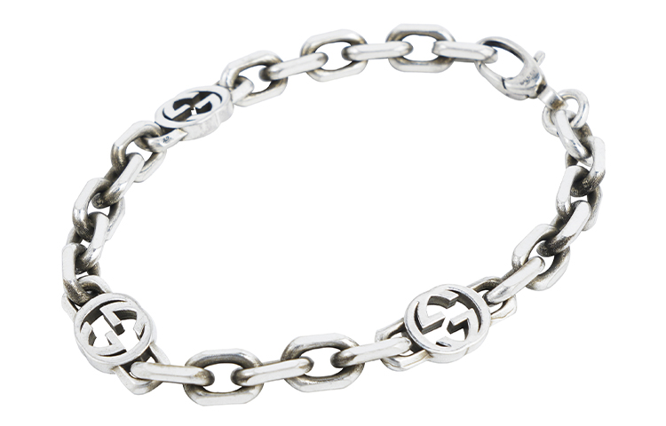 Lookbook Pulsera GUCCI Interlocking G Cadena Cubana Plata 925 Unisex con Bolsa de Regalo. 620798-J8400-0811