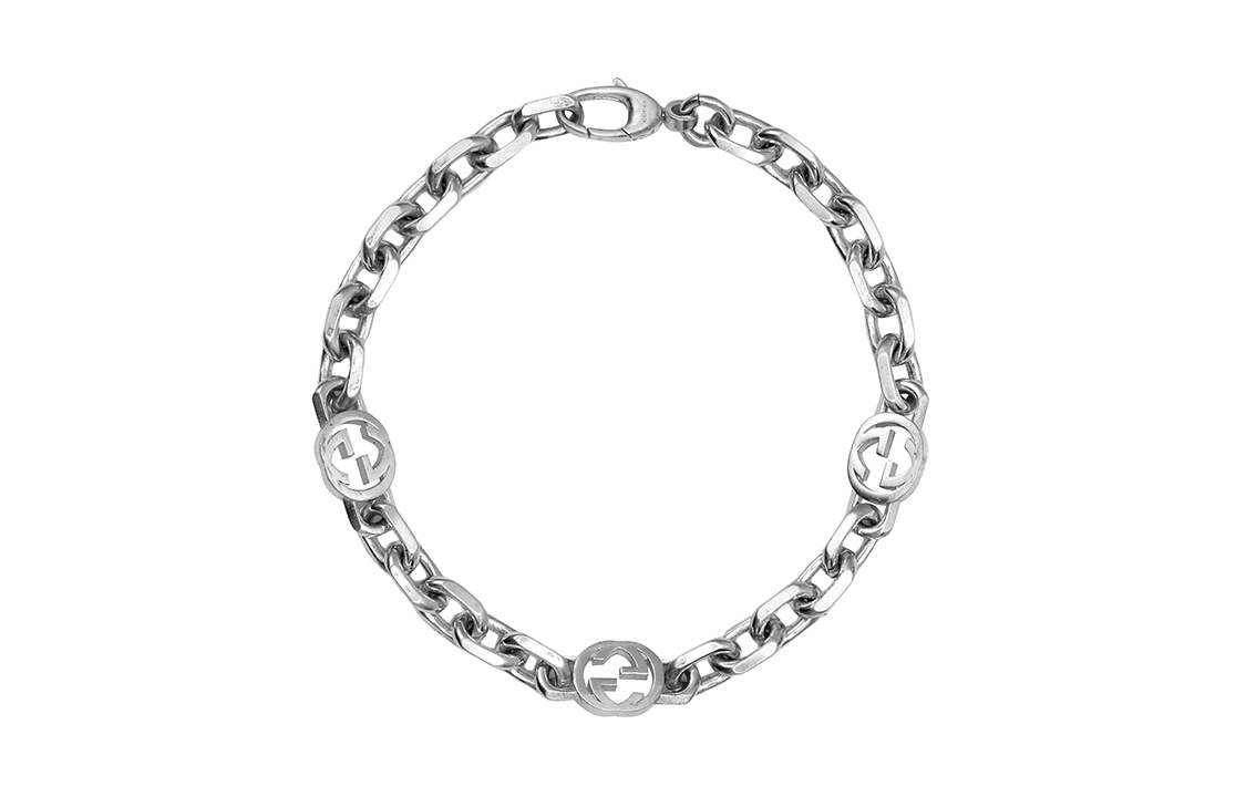 Purchase Pulsera GUCCI Interlocking G Cadena Cubana Plata 925 Unisex con Bolsa de Regalo. 620798-J8400-0811