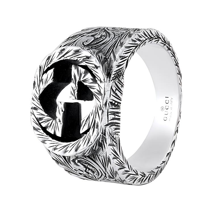 GUCCI Interlocking G Cut-Out Design 925 Silver Unisex Ring in Silver 455302-J8400-0811