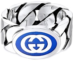 GUCCI Interlocking G Enamel 925 Sterling Silver Ring for Men 753490-J8410-8136 GUCCI Interlocking G Enamel 925 Sterling Silver Ring for Men 753490-J8410-8136