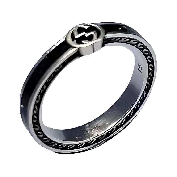 GUCCI Interlocking G Enamel Ring Black Unisex Couple Design 701620-J8410-1064