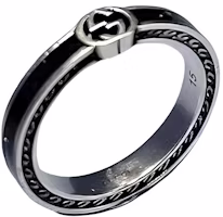 GUCCI Interlocking G Enamel Ring Black Unisex Couple Design 701620-J8410-1064 GUCCI Interlocking G Enamel Ring Black Unisex Couple Design 701620-J8410-1064