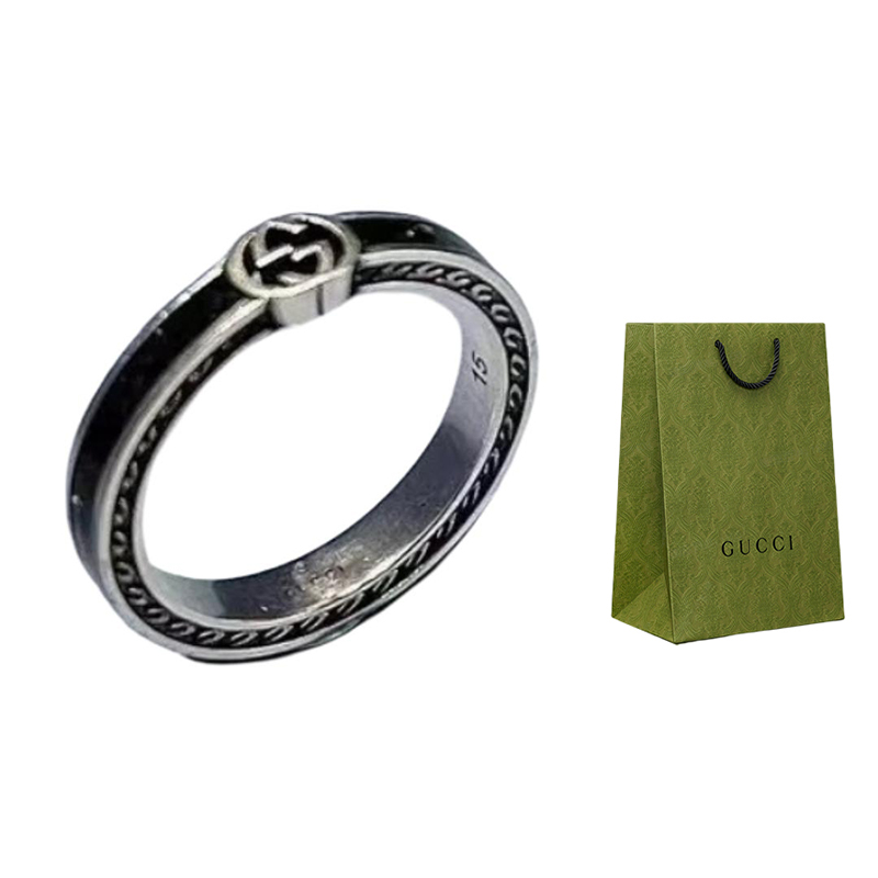 Order GUCCI 双G标志黑色珐琅戒指 情侣款 男女通用 701620-J8410-1064