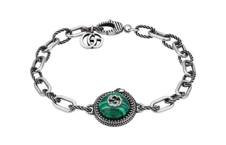 Buy GUCCI Interlocking G Green Resin Gemstone 925 Silver Bracelet for Men. 577429-08349-4404
