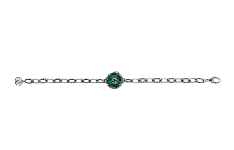 Lookbook GUCCI Interlocking G Green Resin Gemstone 925 Silver Bracelet for Men. 577429-08349-4404