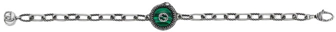 Lookbook GUCCI Interlocking G Green Resin Gemstone 925 Silver Bracelet for Men. 577429-08349-4404