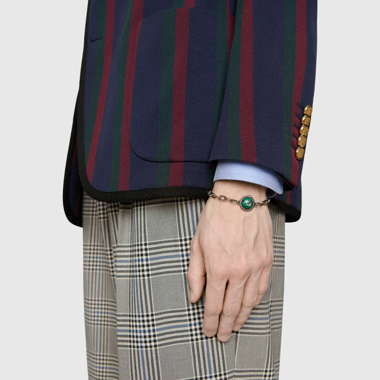 Purchase GUCCI Interlocking G Green Resin Gemstone 925 Silver Bracelet for Men. 577429-08349-4404