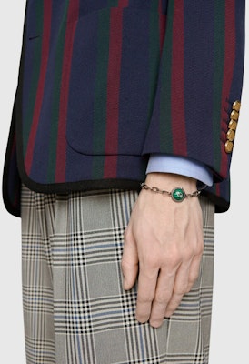 GUCCI Interlocking G Green Resin Gemstone 925 Silver Bracelet for Men. 577429-08349-4404 Purchase GUCCI Interlocking G Green Resin Gemstone 925 Silver Bracelet for Men. 577429-08349-4404