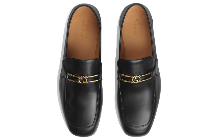 Shop GUCCI 古馳 雙G交錯 皮革樂福鞋 黑色