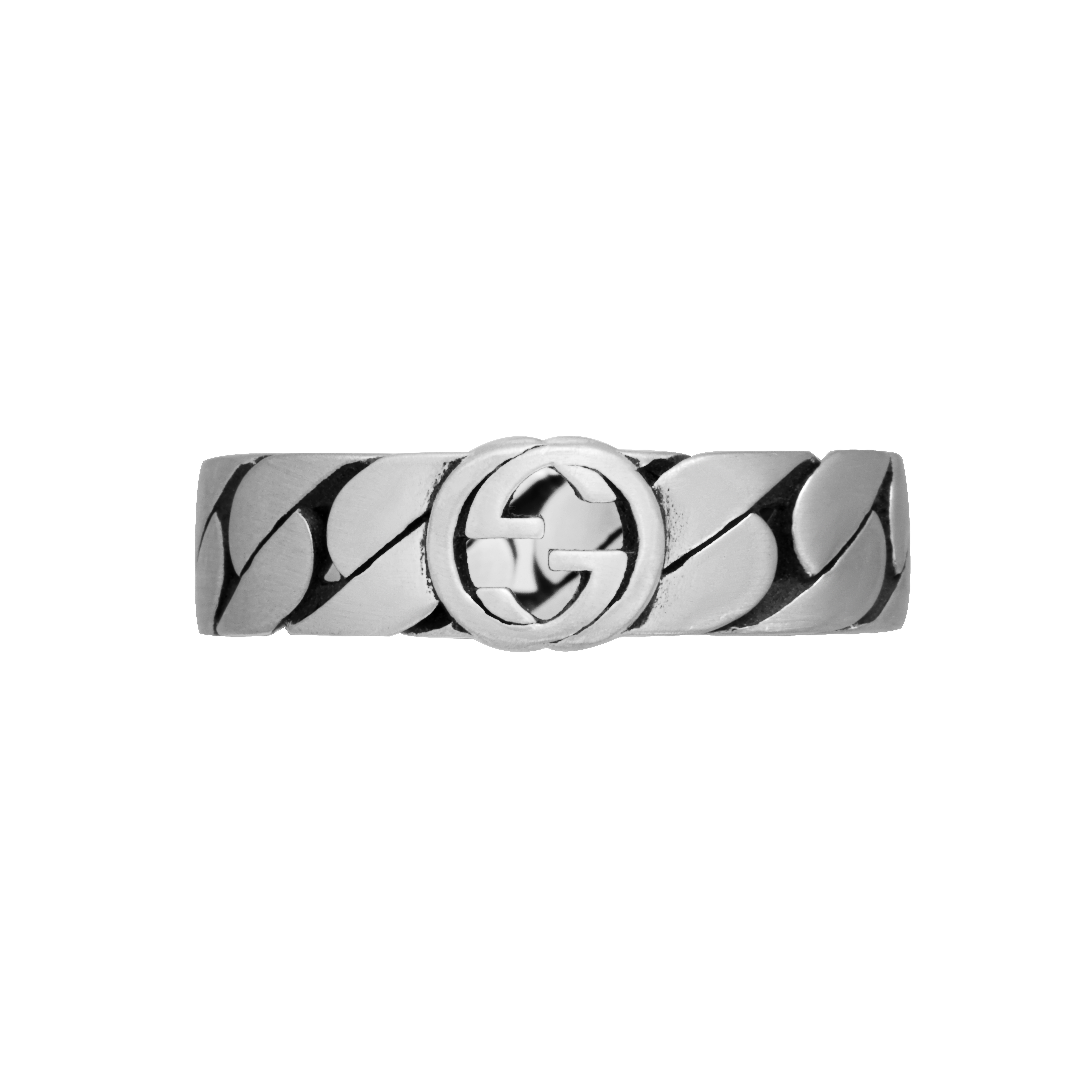 GUCCI Interlocking G Narrow 925 Silver Ring Unisex Couples Jewelry. 661513-J8400-0728
