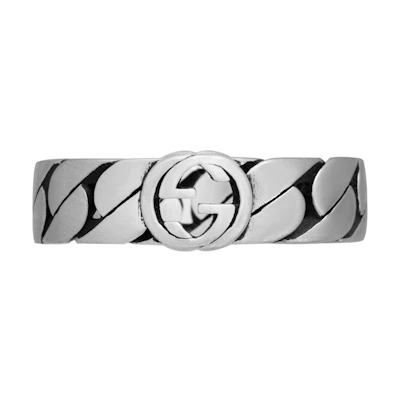 GUCCI Interlocking G Narrow 925 Silver Ring Unisex Couples Jewelry. 661513-J8400-0728