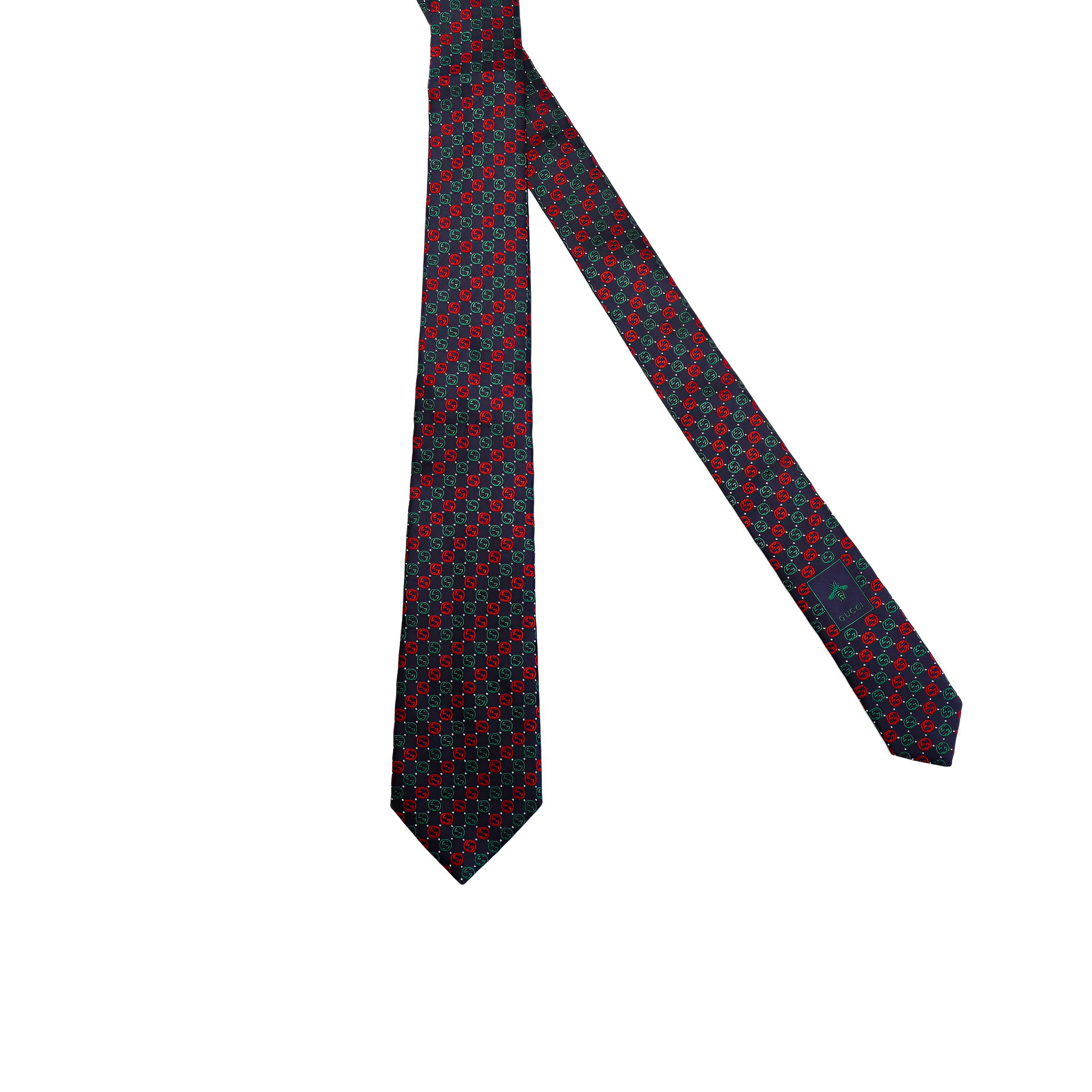 GUCCI Interlocking G Silk Tie Red Green with Gift Box 644510-4E002-4174