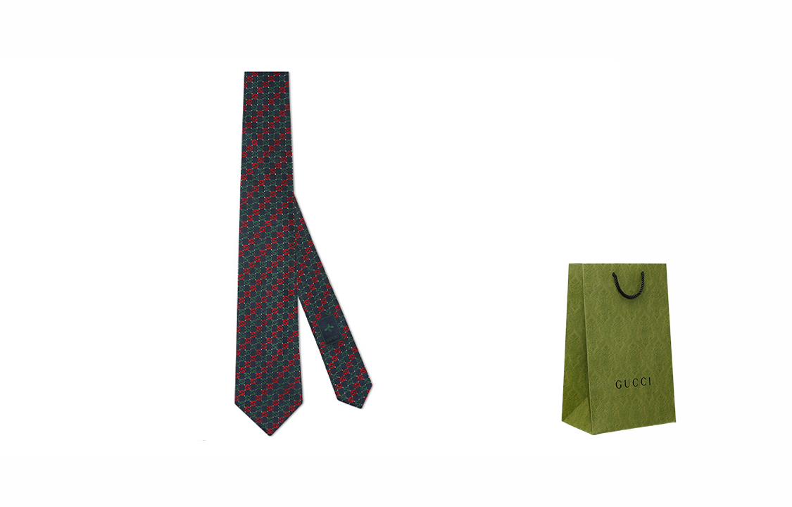 GUCCI Interlocking G Silk Tie Red Green with Gift Box 644510-4E002-4174 圖 5