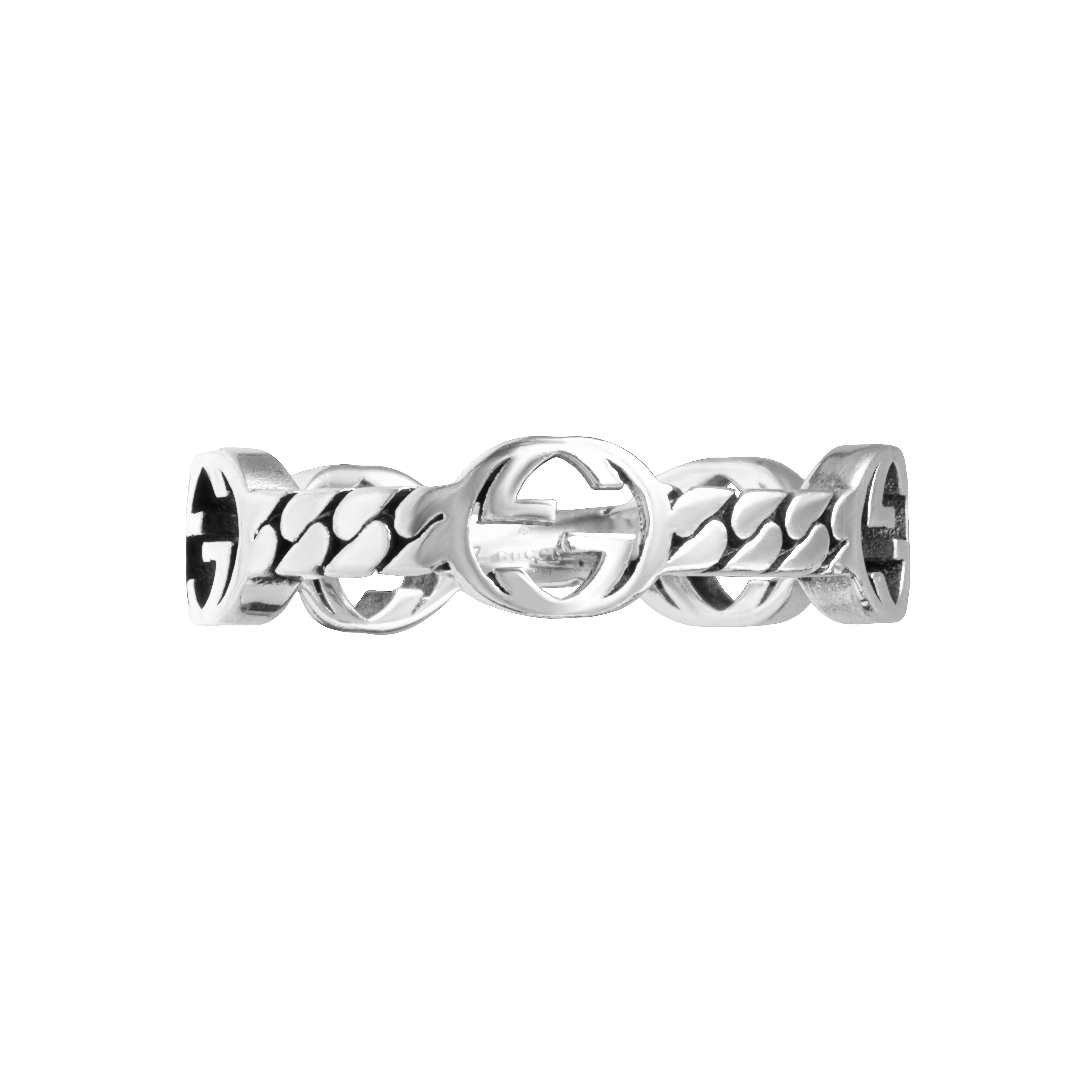 GUCCI Interlocking G Silver Ring 925 Sterling Silver for Men. 661523-J8400-0728
