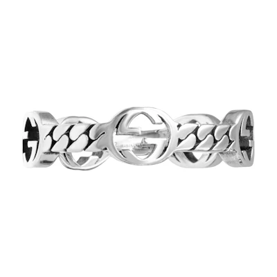 GUCCI Interlocking G Silver Ring 925 Sterling Silver for Men. 661523-J8400-0728