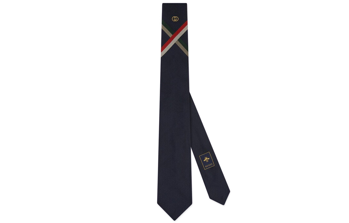 GUCCI Interlocking G Stripe Pattern Tie  Navy Blue 721225-4E002-4079