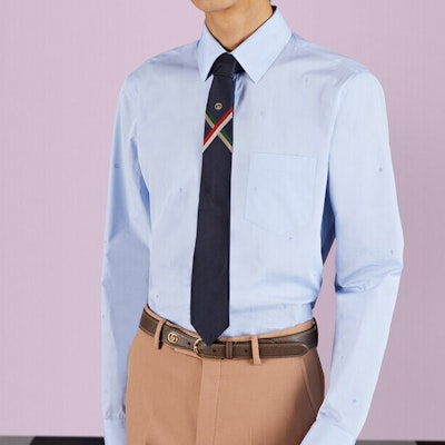 GUCCI 双G条纹图案领带 海军蓝 721225-4E002-4079 Lookbook GUCCI 双G条纹图案领带 海军蓝 721225-4E002-4079