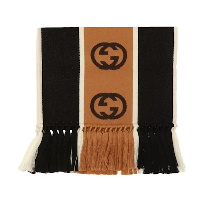 Gucci Interlocking G Stripe Wool Knit Scarf 575605-4G184-1000