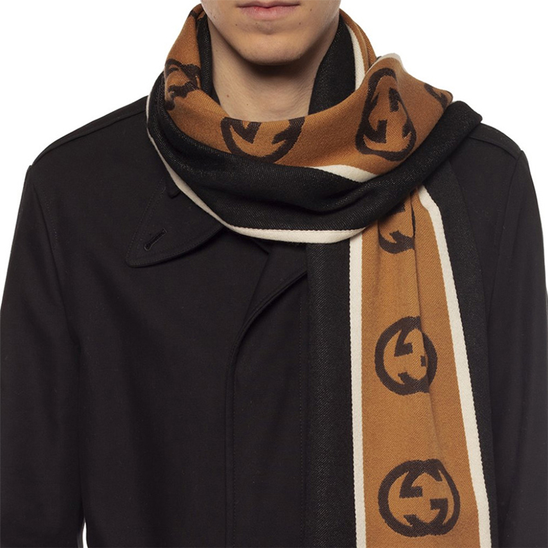 Gucci Interlocking G Stripe Wool Knit Scarf 575605-4G184-1000 圖 3