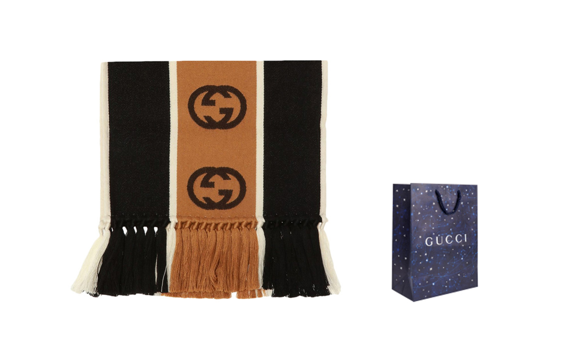 Gucci Interlocking G Stripe Wool Knit Scarf 575605-4G184-1000 圖 4