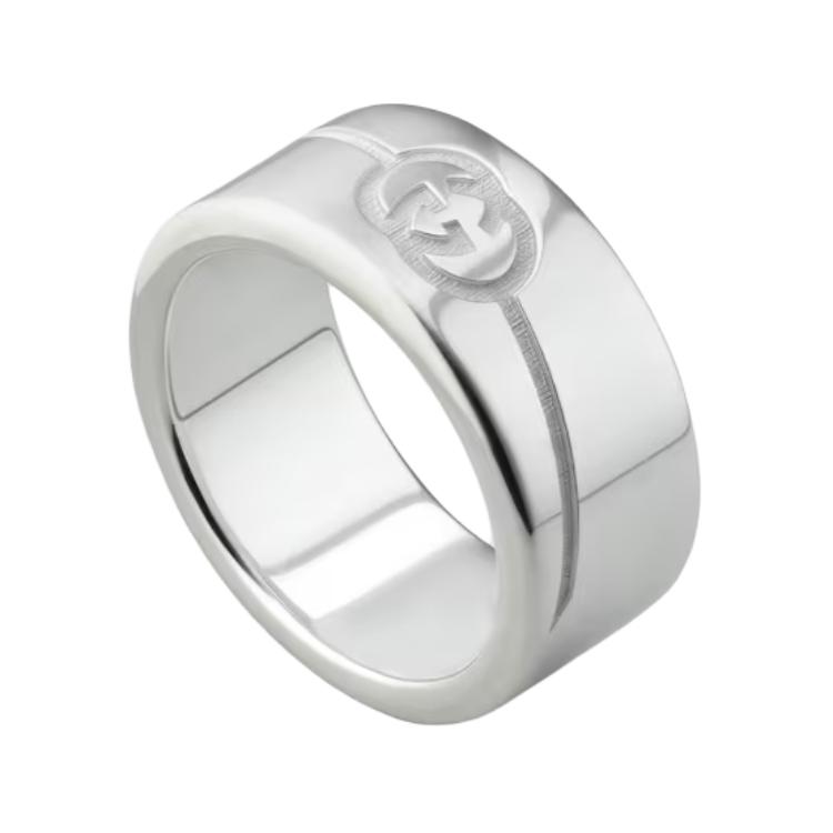 GUCCI Interlocking G Wide 925 Silver Ring Unisex Couple Design Silver 774053J84008106