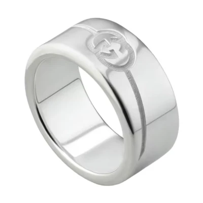 GUCCI Interlocking G Wide 925 Silver Ring Unisex Couple Design Silver 774053J84008106