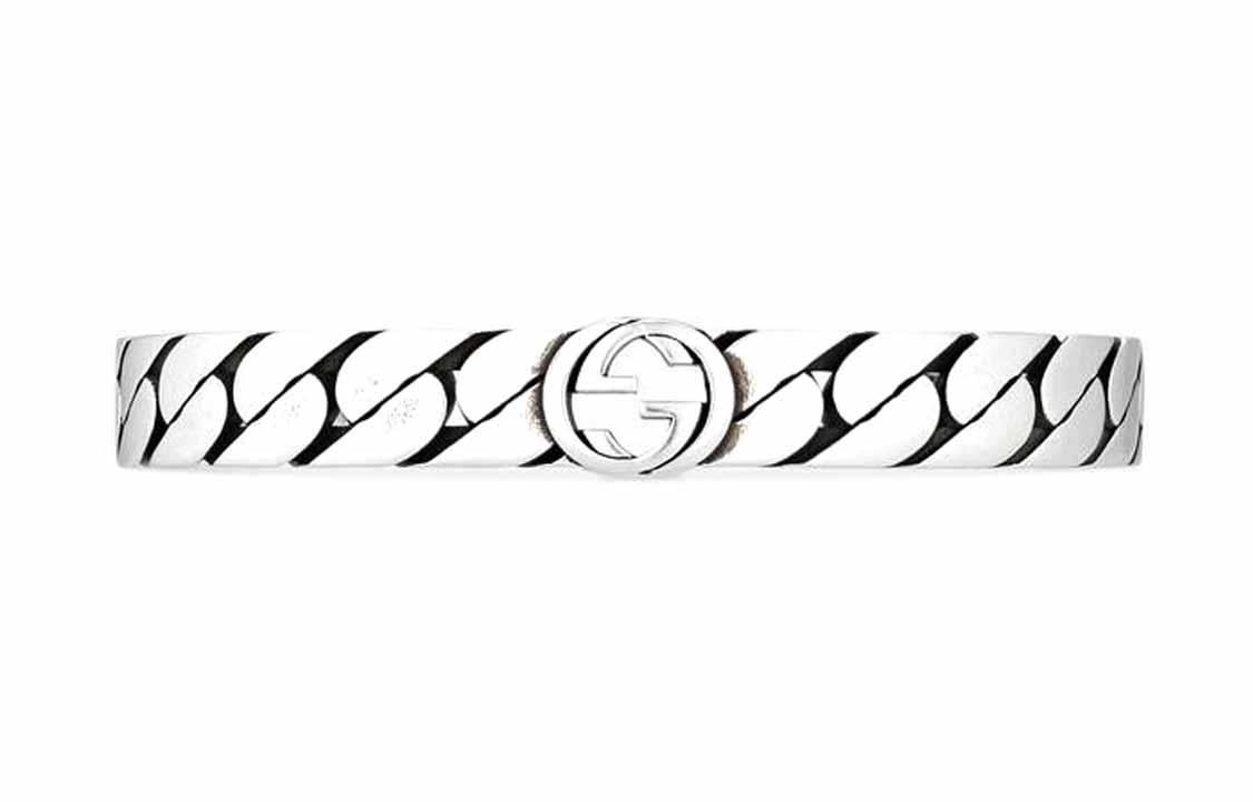 GUCCI Interlocking G Wide Open Cuff Bracelet in 925 Aged Silver Unisex. 661528-J8400-0728