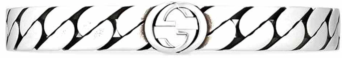 Order GUCCI Interlocking G Wide Open Cuff Bracelet in 925 Aged Silver Unisex. 661528-J8400-0728