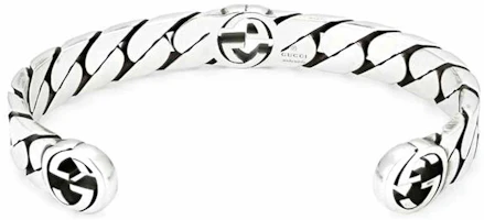 Shop GUCCI Interlocking G Wide Open Cuff Bracelet in 925 Aged Silver Unisex. 661528-J8400-0728
