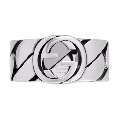 GUCCI Interlocking G Wide Ring 925 Sterling Silver Ring. 661515-J8400-0728