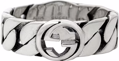 GUCCI Interlocking G Wide Vintage Aged 925 Silver Ring Unisex Couple's Ring. 678656-J8410-8191 GUCCI Interlocking G Wide Vintage Aged 925 Silver Ring Unisex Couple's Ring. 678656-J8410-8191