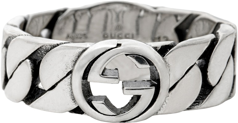 GUCCI Interlocking G Wide Vintage Aged 925 Silver Ring Unisex Couple's Ring. 678656-J8410-8191 Order GUCCI Interlocking G Wide Vintage Aged 925 Silver Ring Unisex Couple's Ring. 678656-J8410-8191