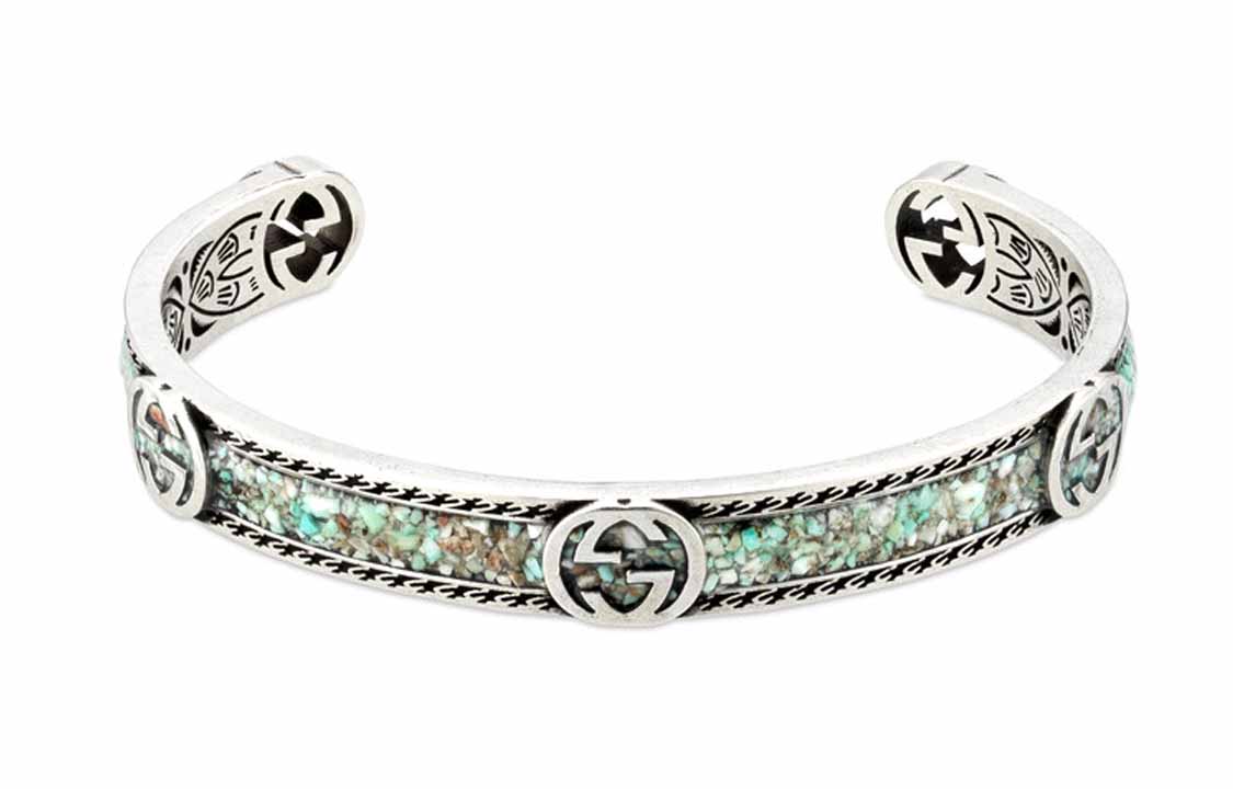 Order GUCCI Interlocking GG Enamel 925 Silver Bracelet Unisex Couple - Light Blue/Grey. 645570-J8410-9071