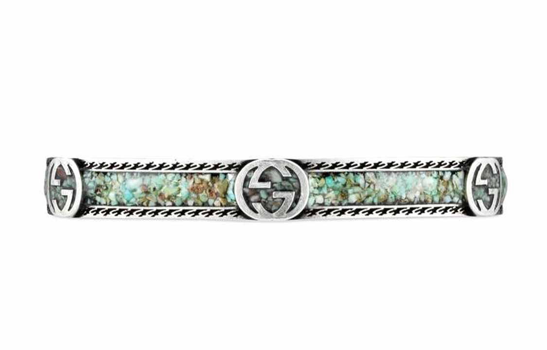 Lookbook GUCCI Interlocking GG Enamel 925 Silver Bracelet Unisex Couple - Light Blue/Grey. 645570-J8410-9071